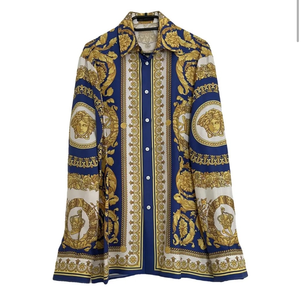 Versace Silk shirt Men Size Medium  blue/gold color
